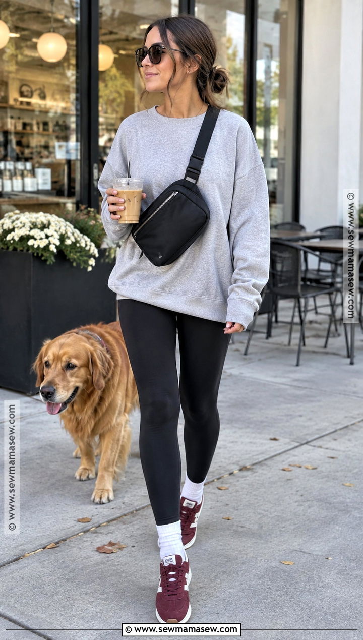 Mom Athleisure Leggings With Oversized Sweatshirt - 15 mom athleisure style fall ideas