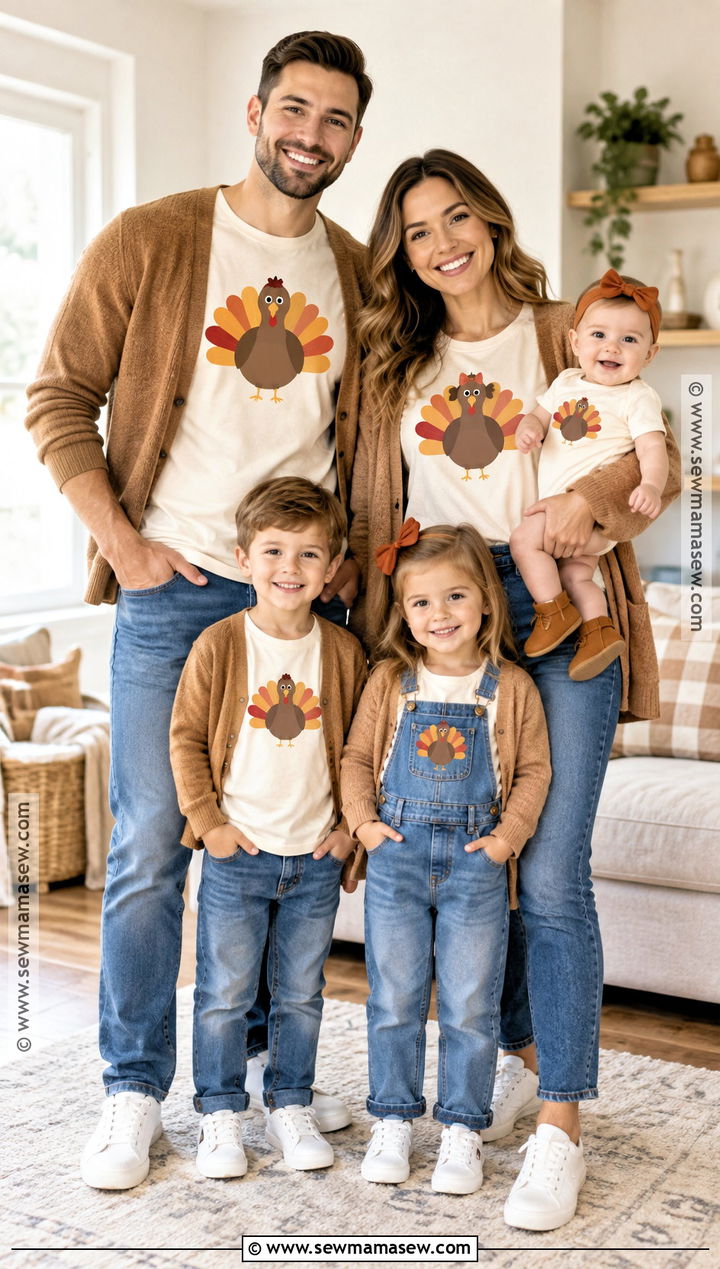 Mom Dad And Little Turkey T Shirts With Denim - 15 thanksgiving family tshirts ideas