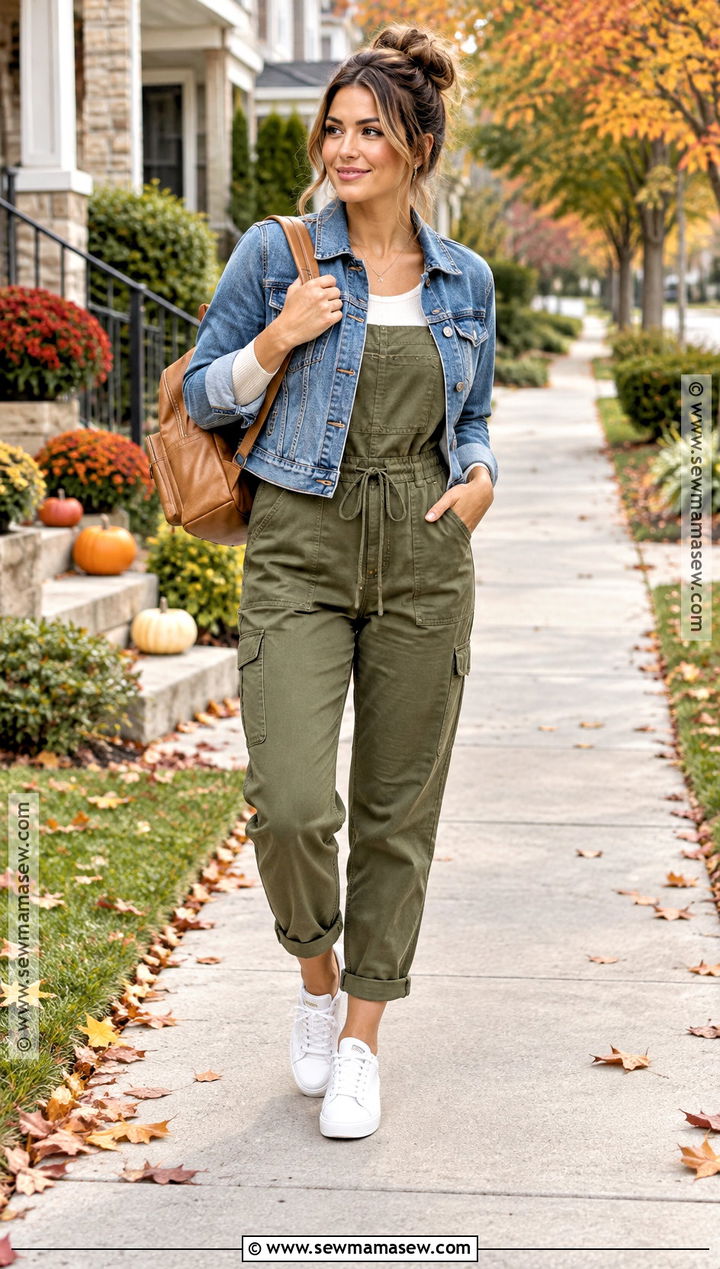 Mom Fall Outfit With A Casual Jumpsuit And Jacket - 25 mom style fall ideas