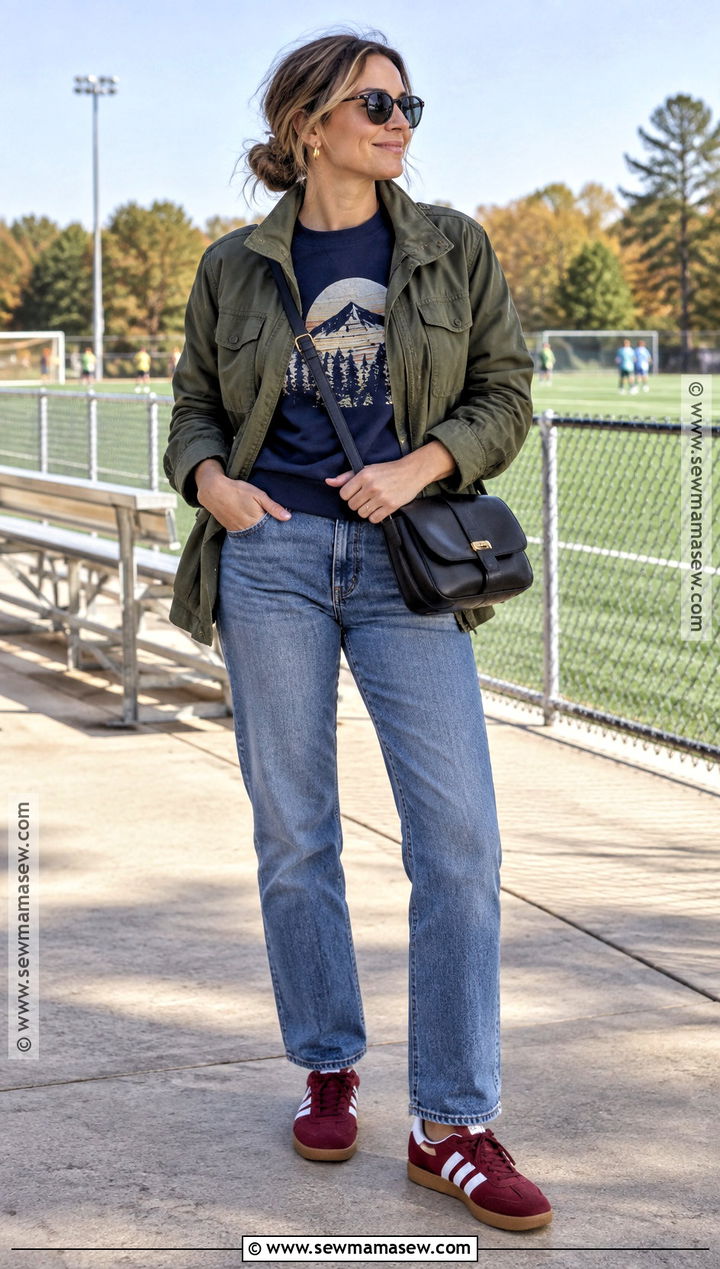 Mom Fall Outfit With A Graphic Sweatshirt And Jeans - 25 mom style fall ideas