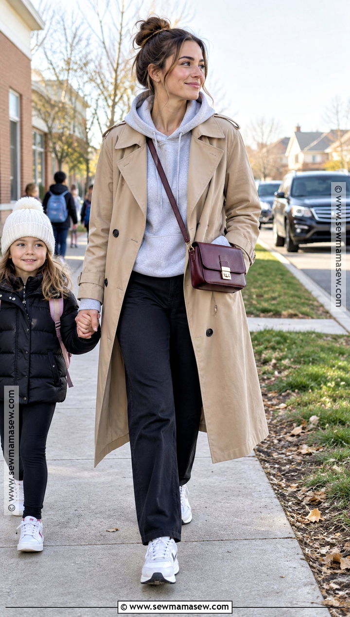 Mom Fall Outfit With A Hoodie And Trench Coat - 25 mom style fall ideas