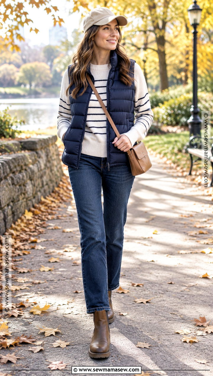 Mom Fall Outfit With A Puffer Vest And Jeans - 25 mom style fall ideas