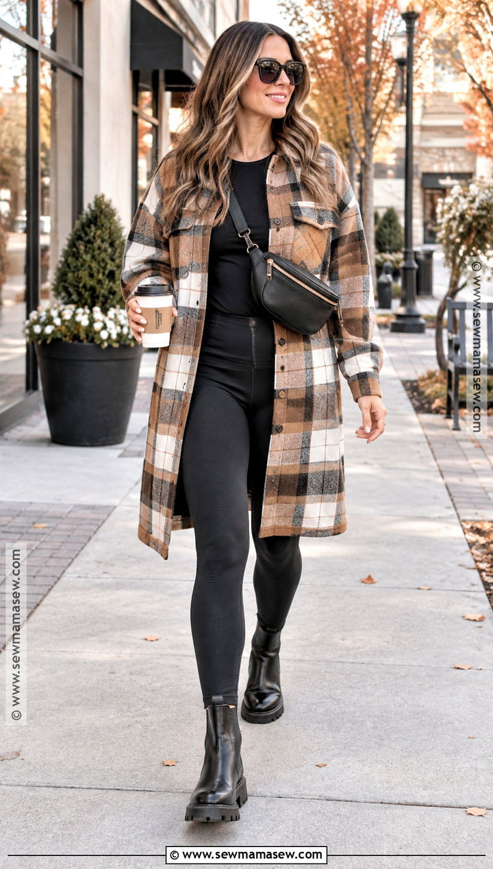 Mom Fall Outfit With A Shacket And Leggings - 25 mom style fall ideas