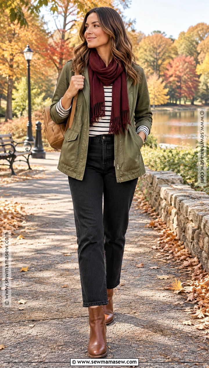 Mom Fall Outfit With A Utility Jacket And Black Jeans - 25 mom style fall ideas