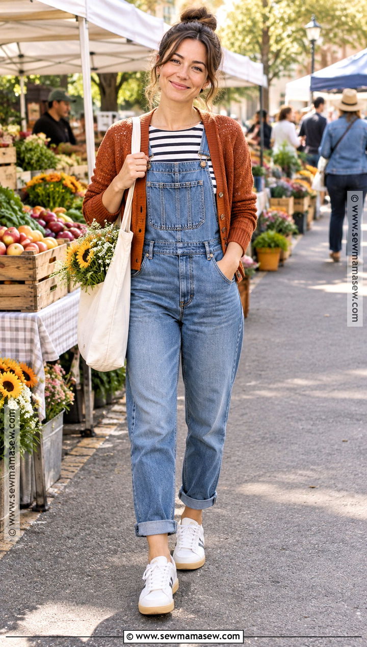 Mom Fall Outfit With Overalls And A Long Sleeve Shirt - 25 mom style fall ideas