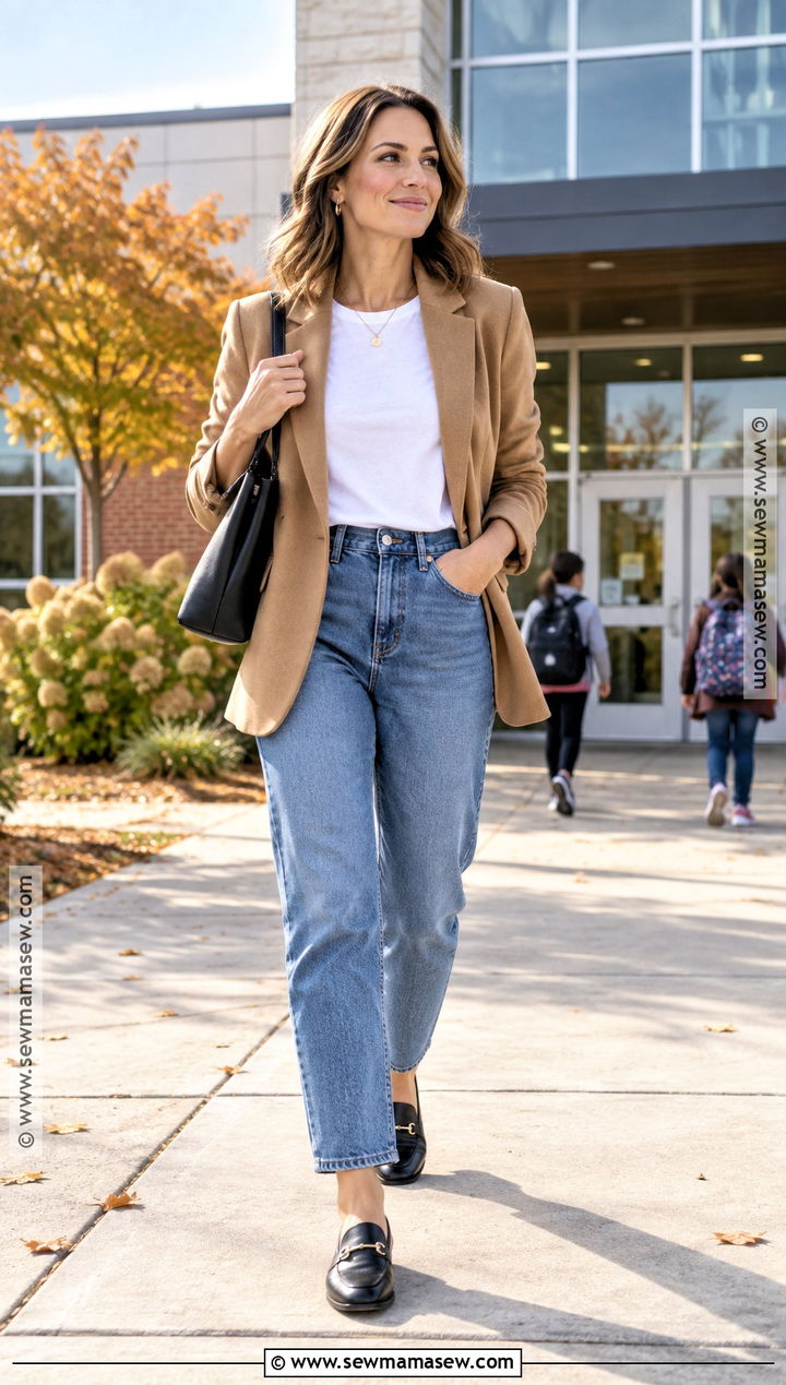 Mom Jeans And Blazer Fall Outfit - 20 Easy Fall Outfits for Moms
