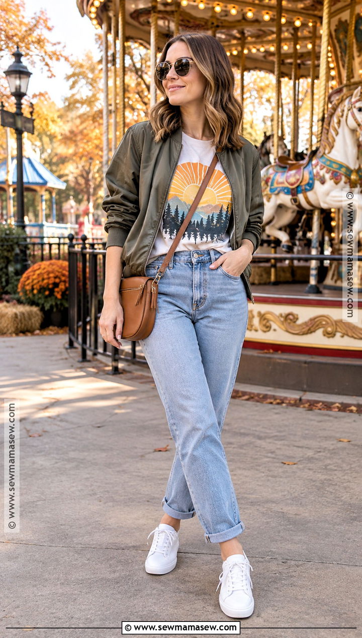 Mom Jeans And Graphic Tee Fall Amusement Park Outfit - 20 fall amusement park outfit ideas