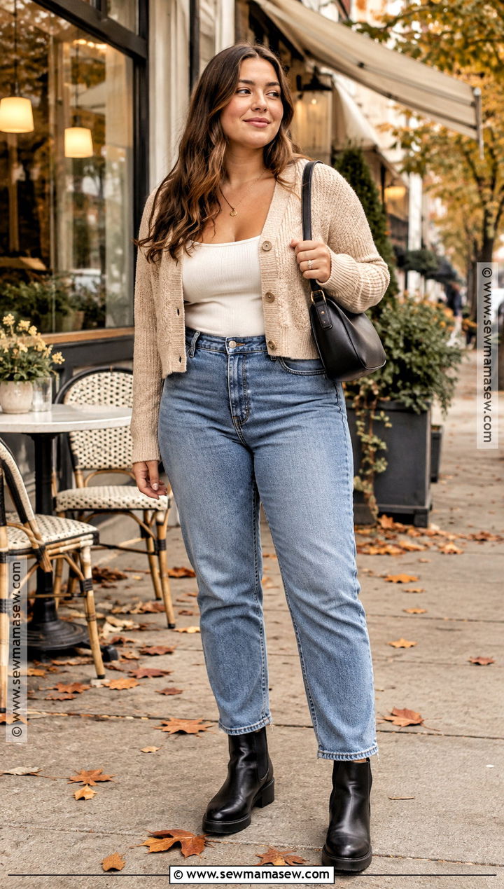 Mom Jeans With Cardigan And Chelsea Boots - 20 mom jeans outfit fall