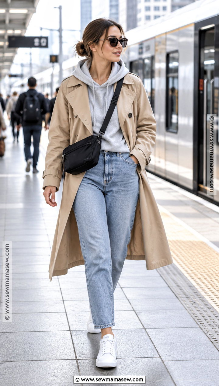 Mom Jeans With Hoodie And Trench Coat - 20 mom jeans fall outfit
