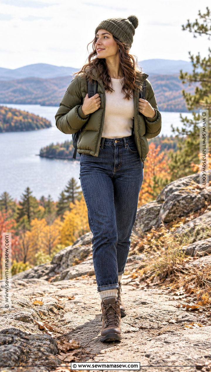 Mom Jeans With Puffer Jacket And Hiking Boots - 20 mom jeans outfit fall