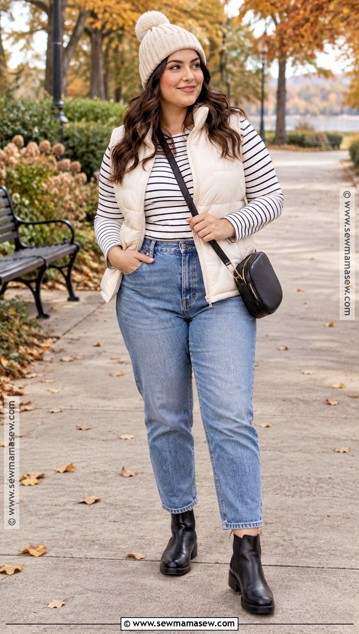 Mom Jeans With Puffer Vest And Chelsea Boots - 20 mom jeans fall outfit