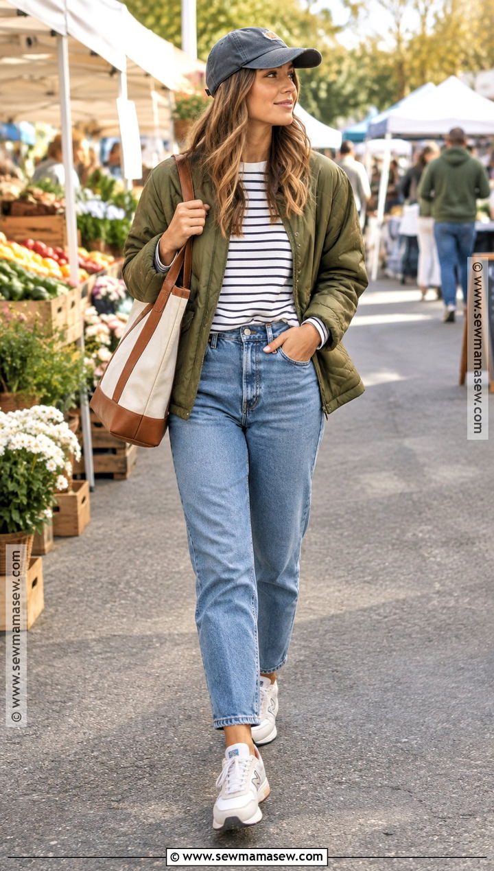 Mom Jeans With Quilted Jacket - 20 jean outfits fall