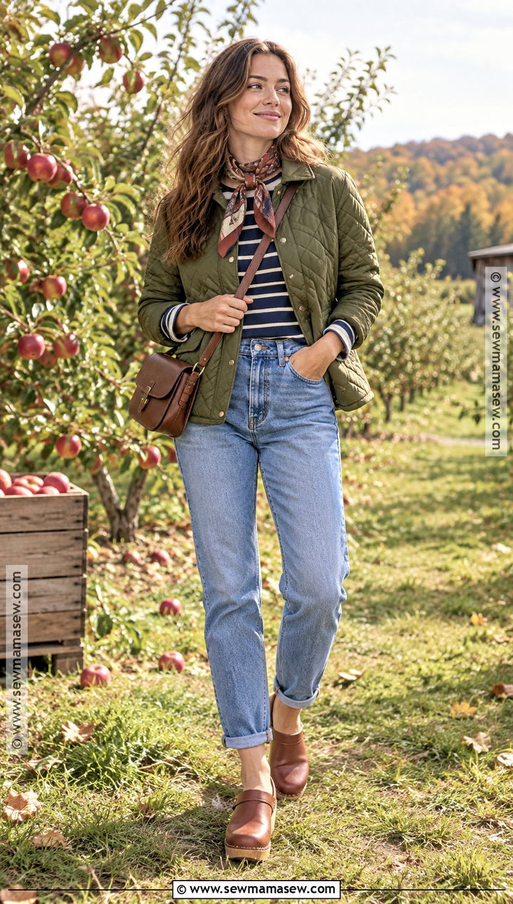 Mom Jeans With Quilted Jacket - 15 cute fall jeans outfits