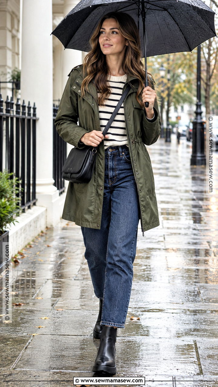 Mom Jeans With Raincoat And Waterproof Boots - 20 Mom Jeans Autumn Outfit