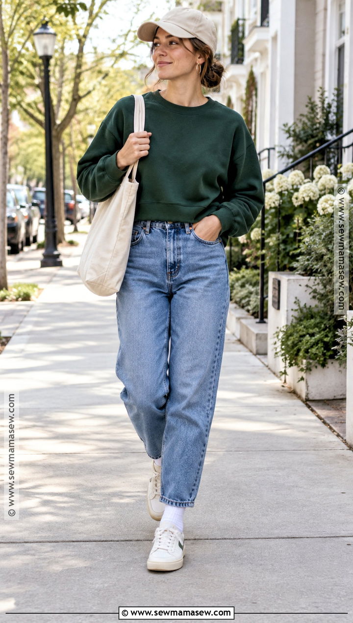 Mom Jeans With Sweatshirt And Retro Sneakers - 20 mom jeans fall outfit