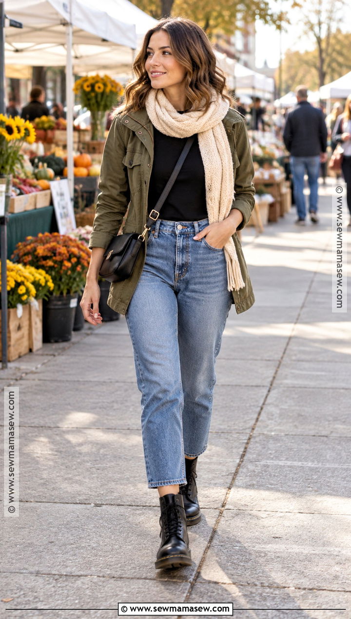 Mom Jeans With Utility Jacket And Combat Boots - 20 mom jeans fall outfit