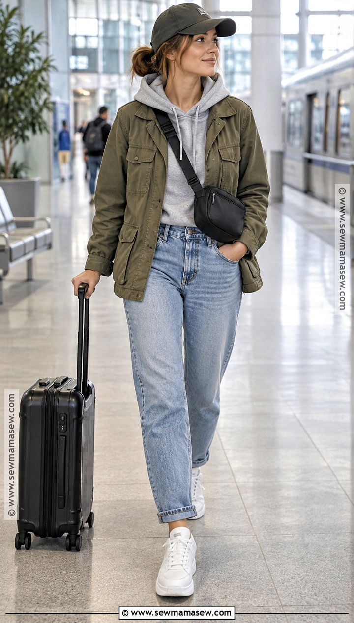 Mom Jeans With Utility Jacket And Hoodie - 20 Fall Mom Jeans Outfit