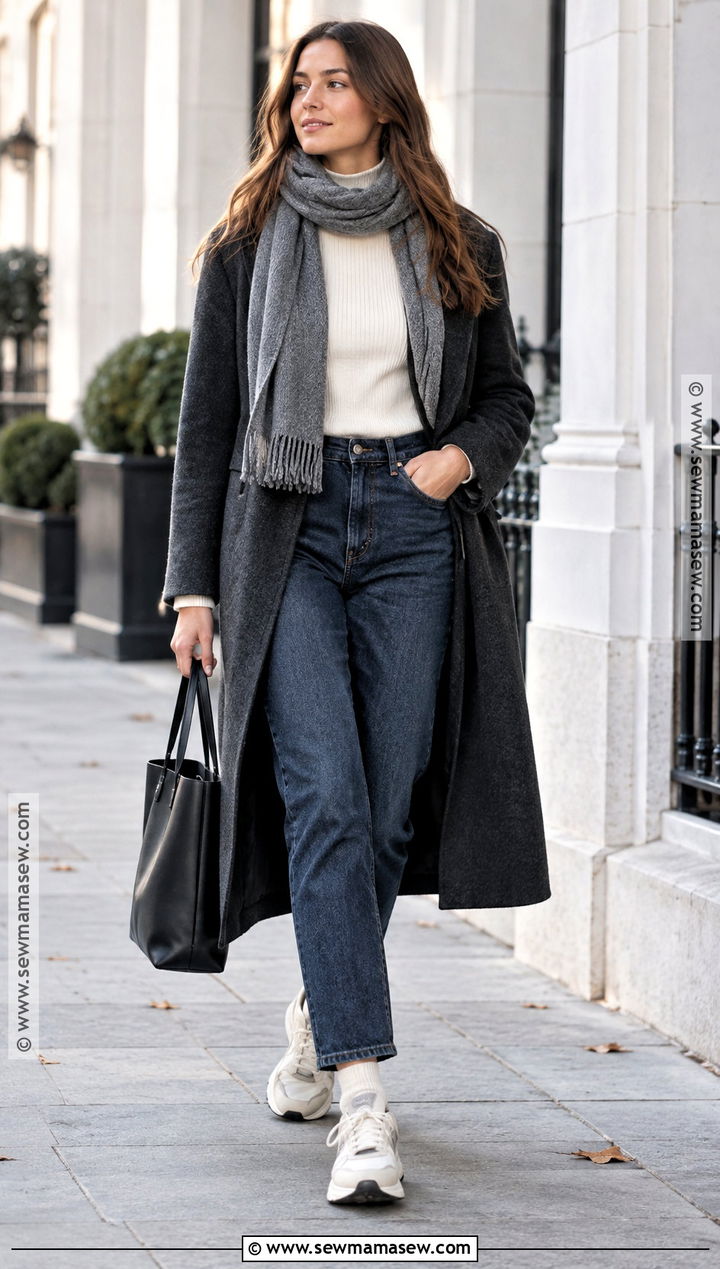 Mom Jeans With Wool Coat And Chunky Sneakers - 20 mom jeans fall outfit