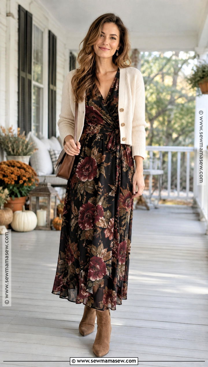 Mom Thanksgiving Floral Maxi Dress Outfit - 20 Mom Thanksgiving Outfit Ideas