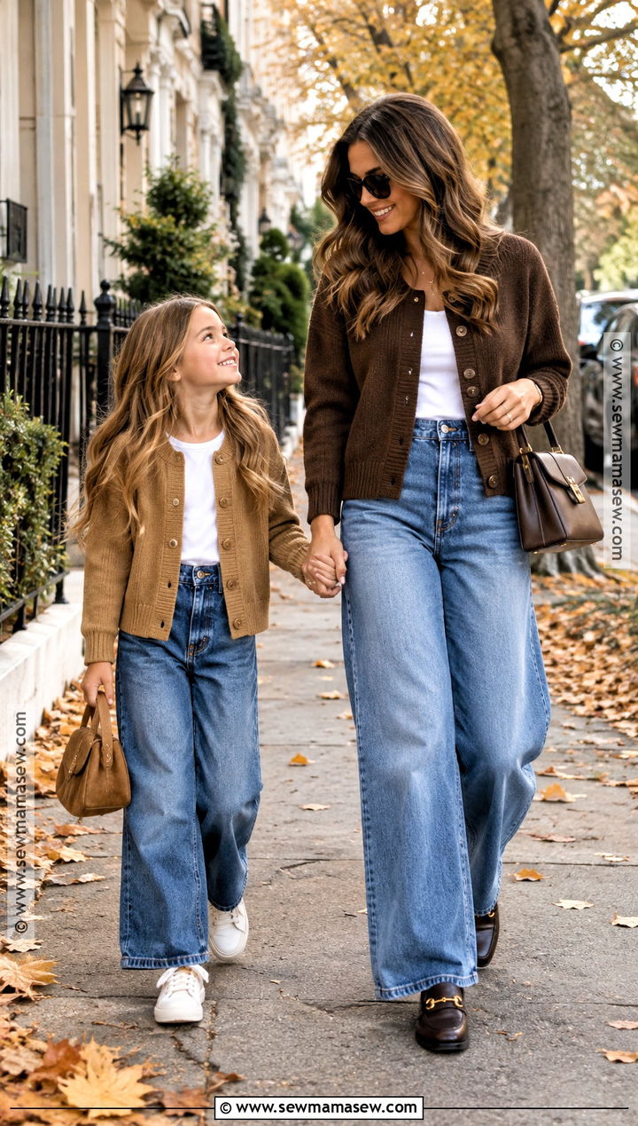 Mommy And Me Cardigan And Wide Leg Jeans Outfit - 15 fall outfits mommy and me