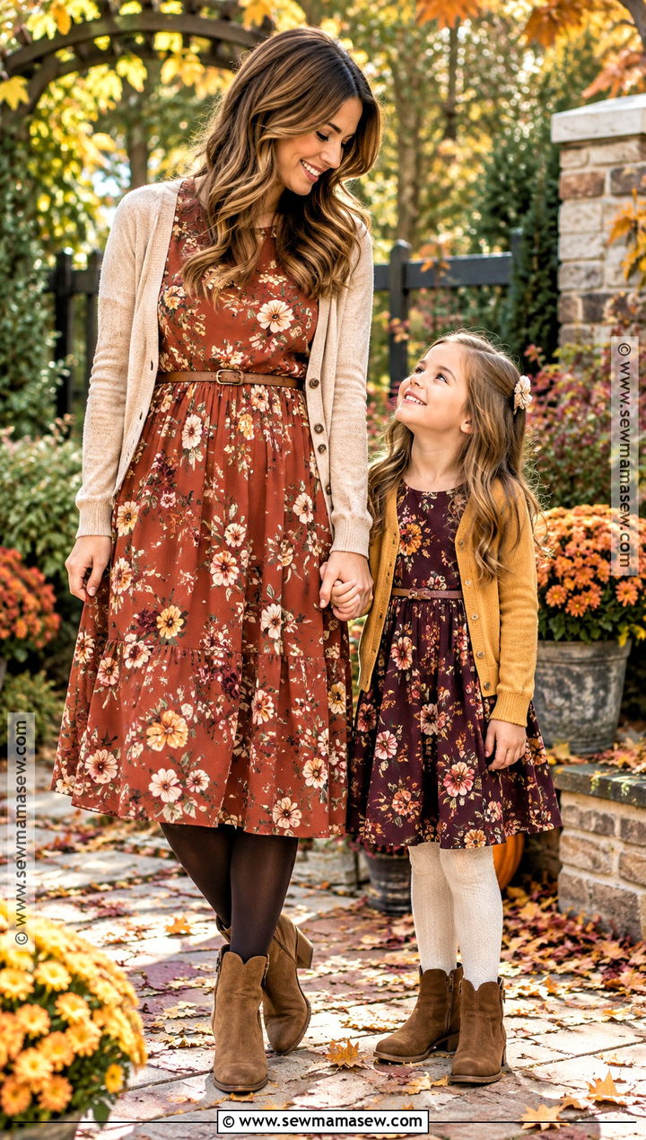 Mommy And Me Floral Dress And Ankle Boots Outfit - 15 fall outfits mommy and me