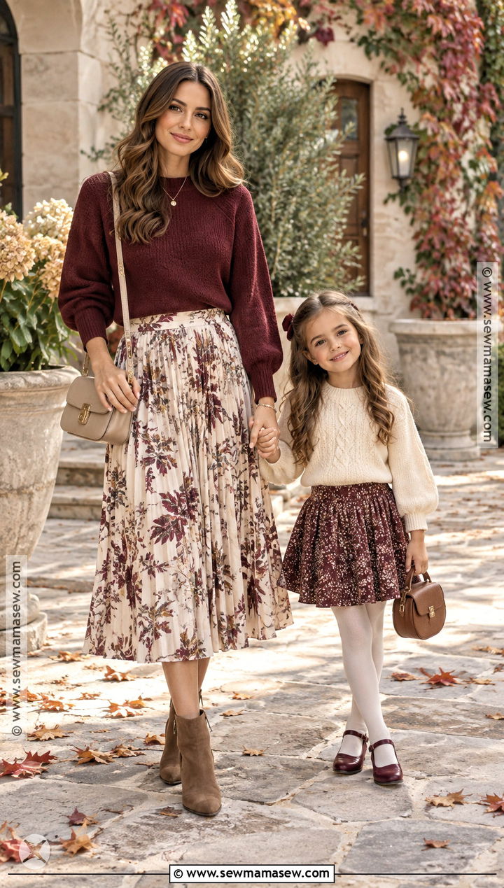 Mommy And Me Midi Skirt And Knit Sweater Outfit - 15 fall outfits mommy and me