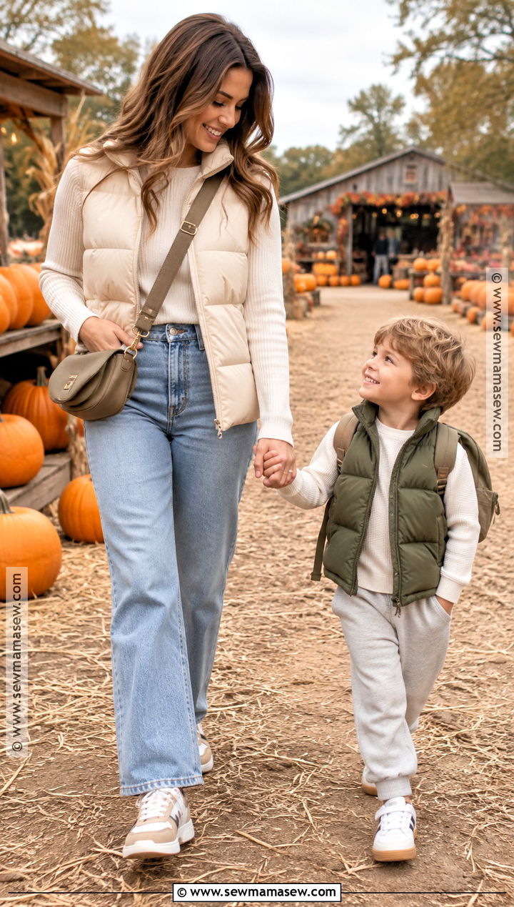 Mommy And Me Puffer Vest And Sneakers Outfit - 15 fall outfits mommy and me