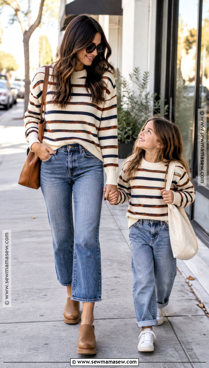 Mommy And Me Striped Sweater And Jeans Outfit - 15 fall outfits mommy and me