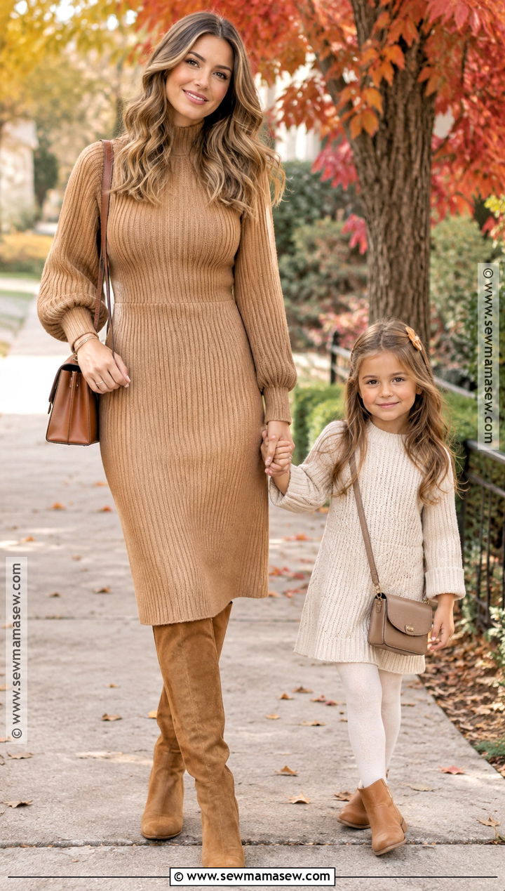 Mommy And Me Sweater Dress And Boots Outfit - 15 fall outfits mommy and me