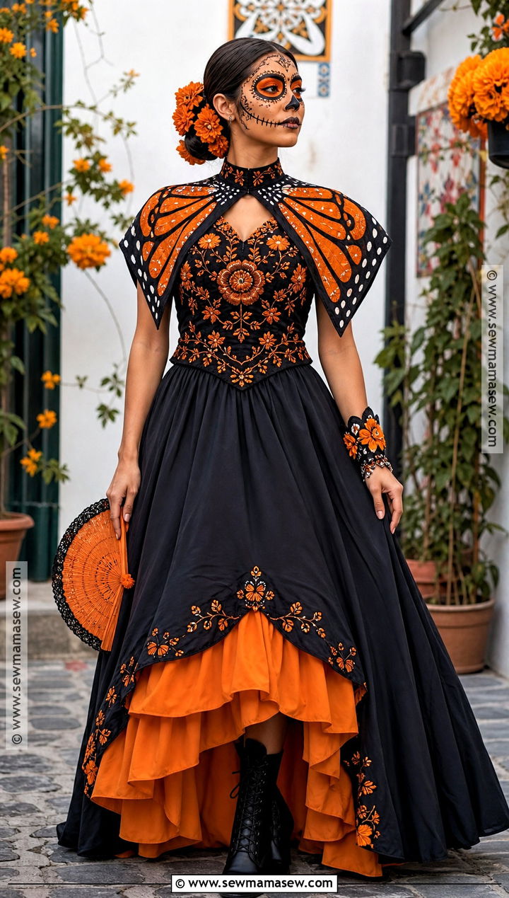 Monarch Inspired Day Of The Dead Outfit - 35 day of the dead outfit ideas