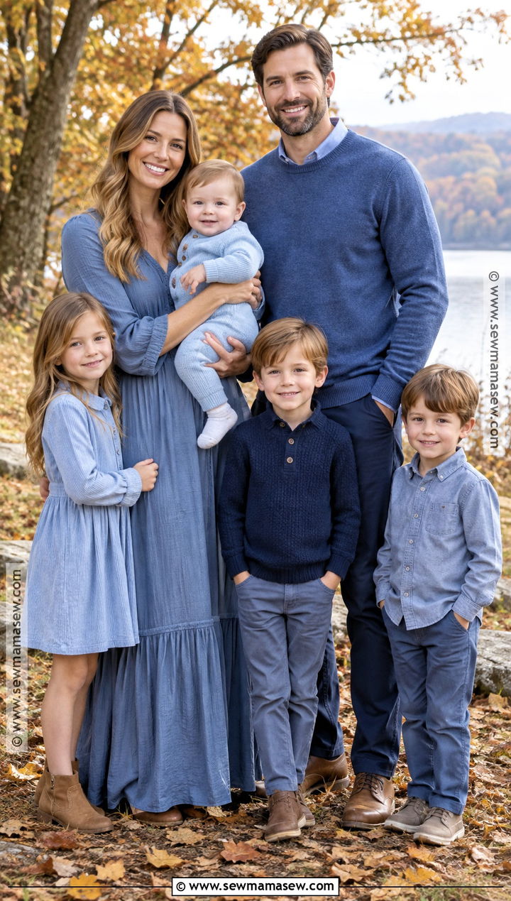 Monochromatic Blue Family Photo Outfits - 15 blue family pictures outfits fall