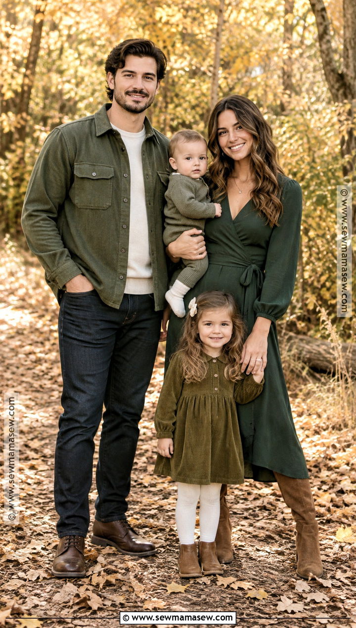 Monochromatic Green Fall Family Photo Outfits - 20 green fall family photo outfits