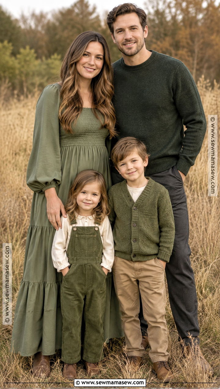 Monochromatic Green Family Photo Outfit - 15 fall family pictures outfits 2026 green