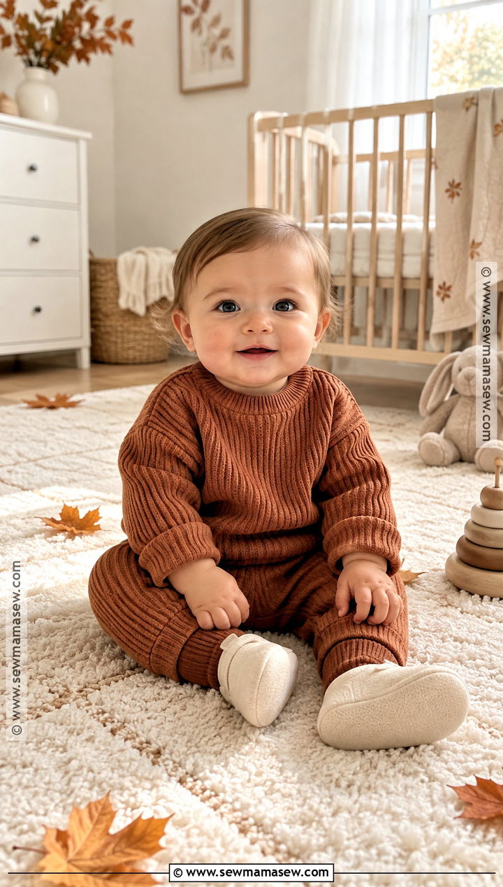 Monochrome Baby Sweater With Matching Knit Pants - 15 Cute Baby Sweater Fall Ideas