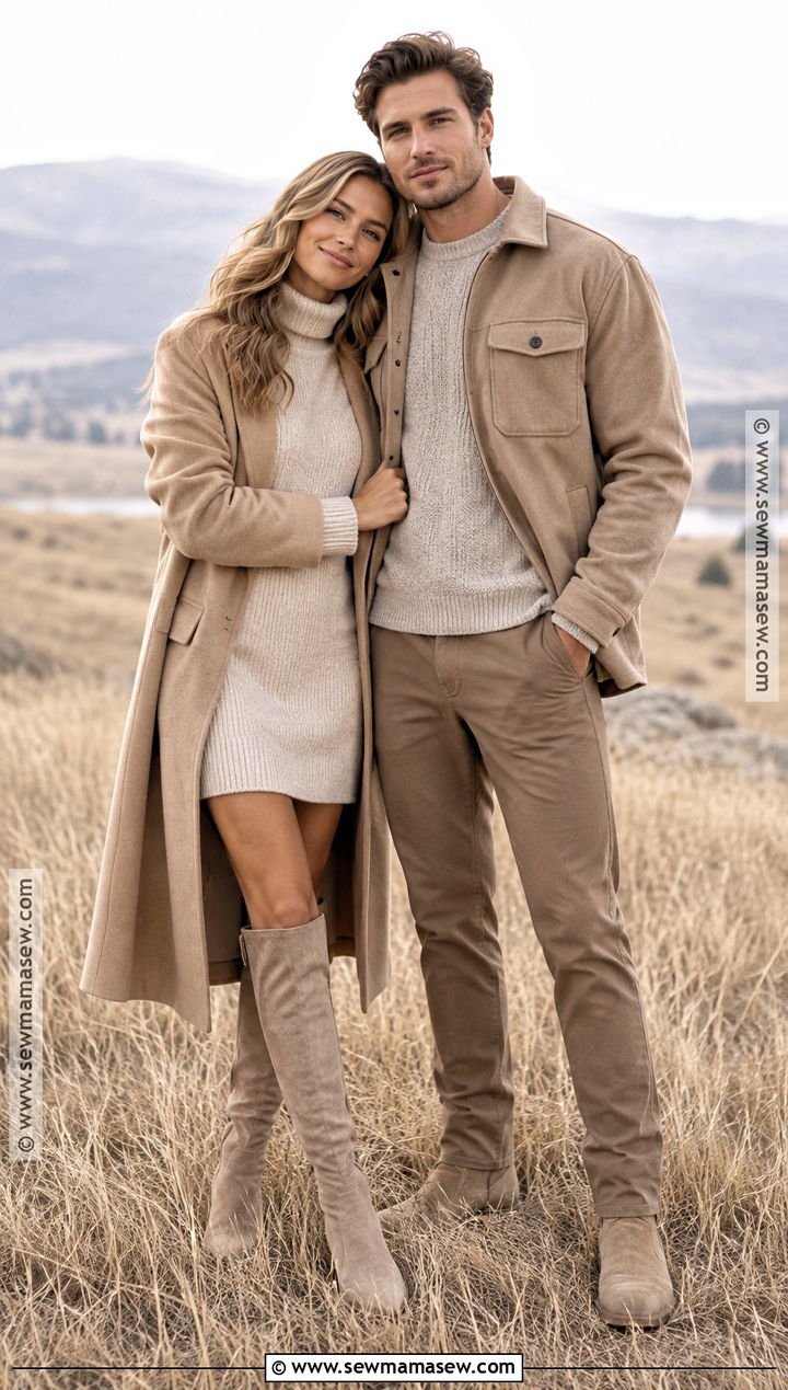 Monochrome Beige Couples Fall Photoshoot Outfit - 25 couples fall photoshoot outfits