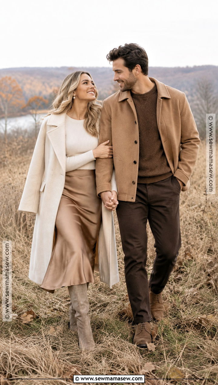 Monochrome Beige Fall Engagement Outfit - 25 fall engagement pictures outfit ideas