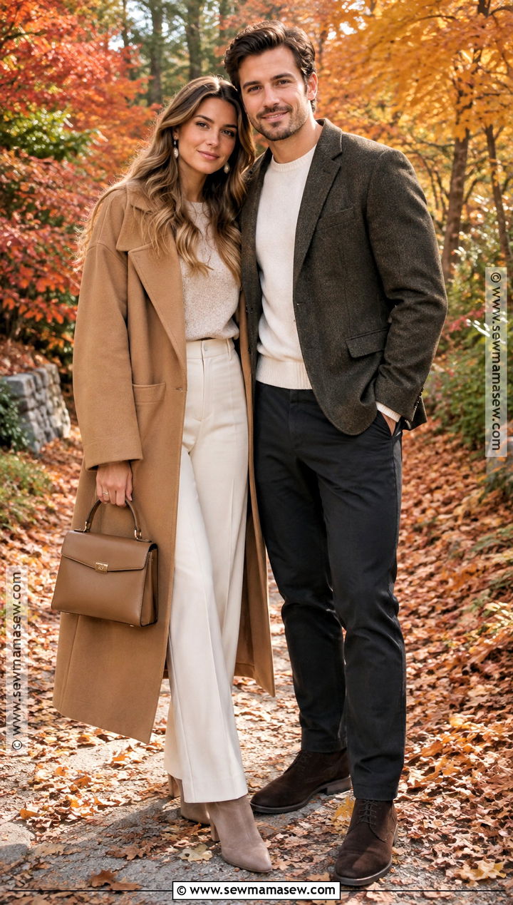 Monochrome Beige Fall Engagement Photo Outfit - 20 outdoor engagement photos outfits fall