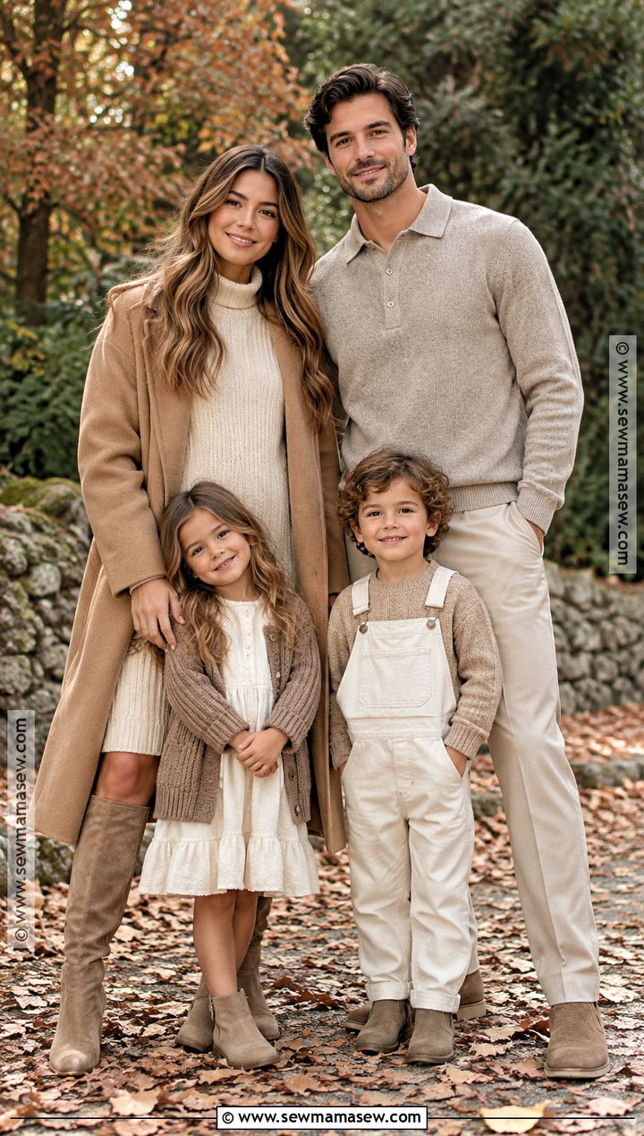 Monochrome Beige Fall Family Photo Outfit - 20 fall outfit photoshoot family pics ideas