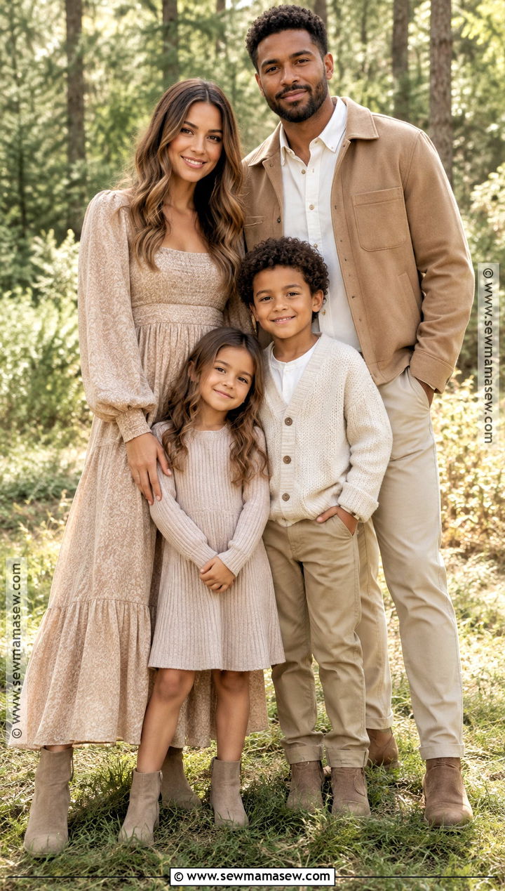 Monochrome Beige Fall Family Photo Outfits - 20 Neutral Fall Family Photo Outfits