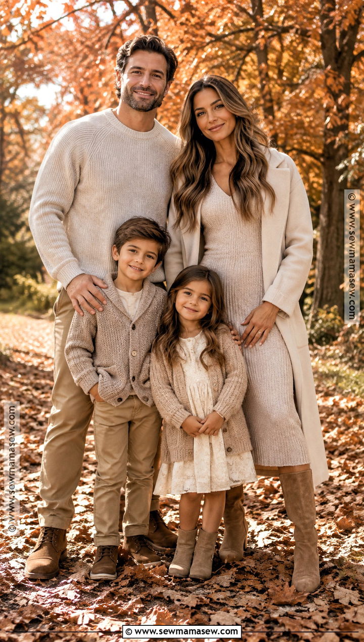 Monochrome Beige Fall Family Photo Outfits - 15 fall family photo style guide ideas