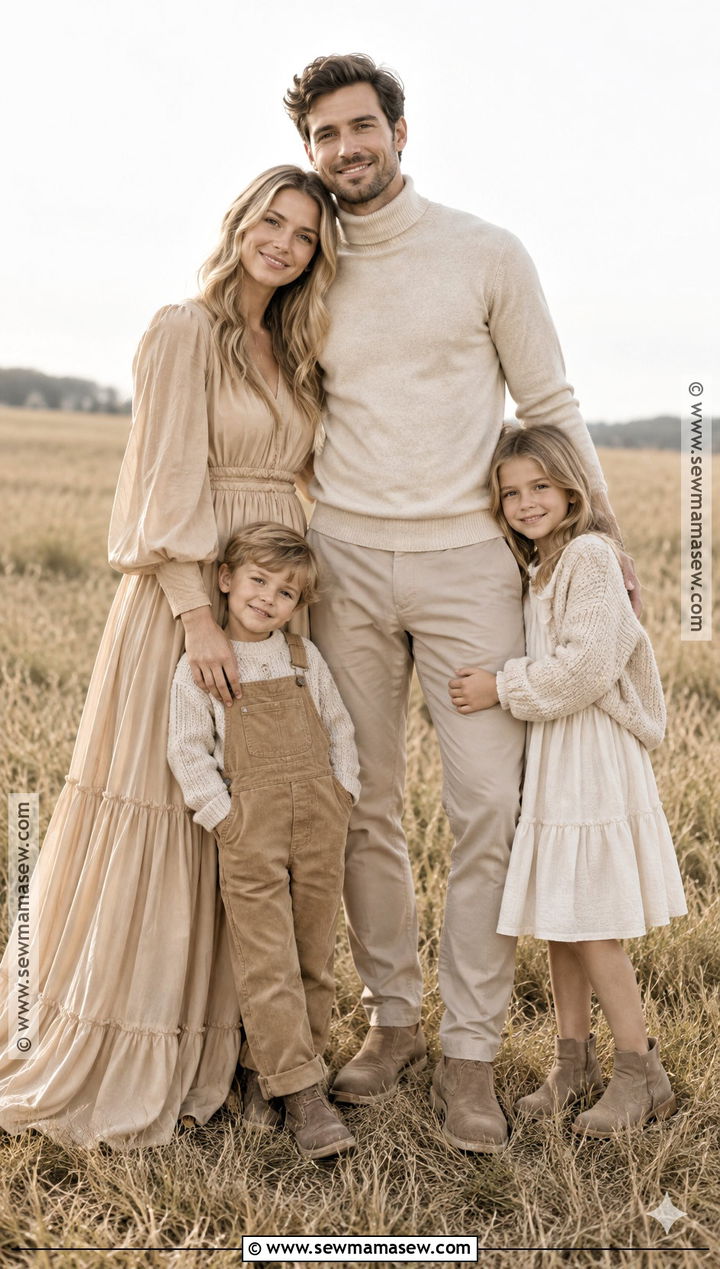 Monochrome Beige Family Photo Outfit - 15 beige family photo outfits fall