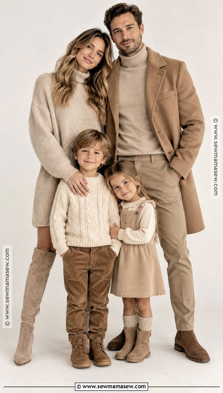 Monochrome Beige Family Photo Outfits - 20 fall winter family photo outfits