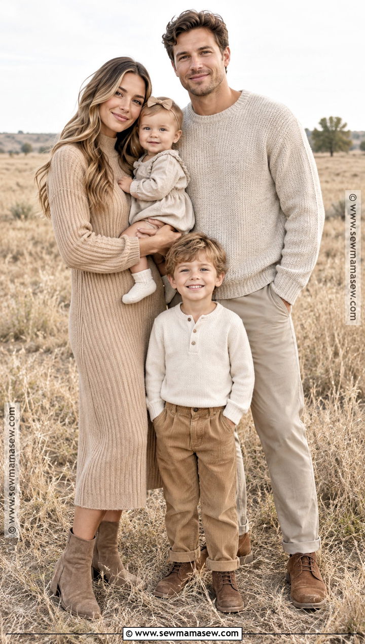 Monochrome Beige Family Photoshoot Outfit - 25 autumn family photoshoot outfits