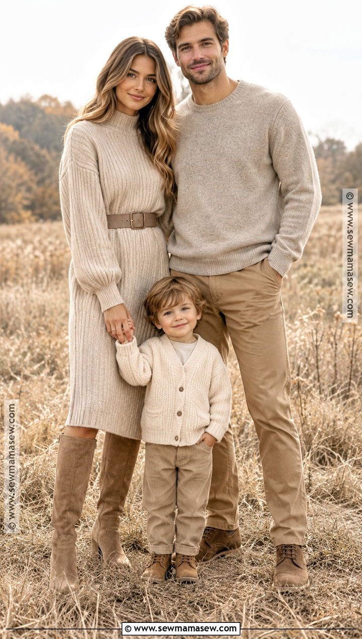 Monochrome Beige Family of 3 Fall Photo Outfit - 20 family of 3 fall photo outfits