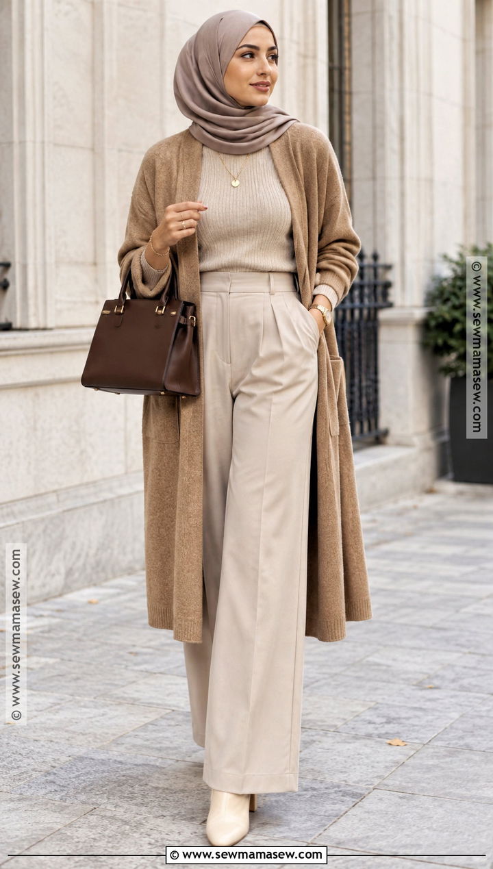 Monochrome Beige Hijab Outfit - 20 Hijab Fashion Autumn Ideas