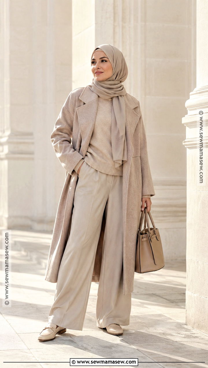 Monochrome Beige Hijabi Fall Outfit - 20 Fall Hijabi Outfits Aesthetic