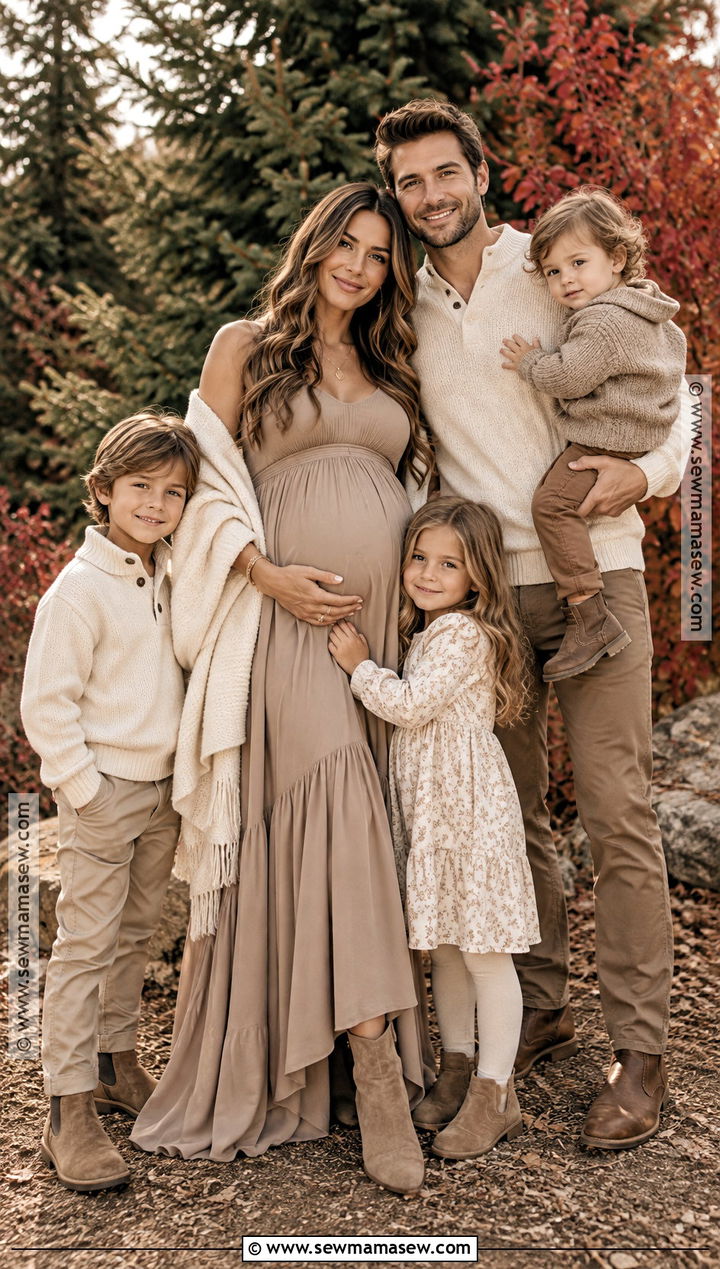 Monochrome Beige Maternity Family Photo Outfit - 15 fall maternity family photos outfits