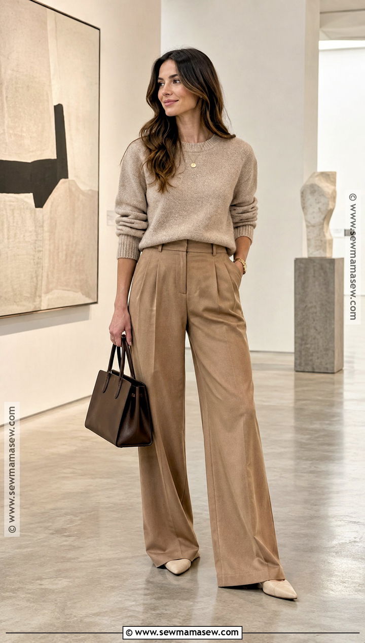 Monochrome Beige Sweater And Trousers - 20 fall clean girl outfits