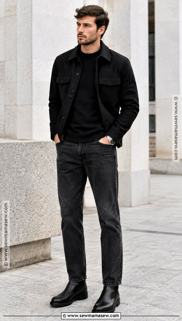 Monochrome Black Autumn Outfit - 20 autumn outfits aesthetic for men