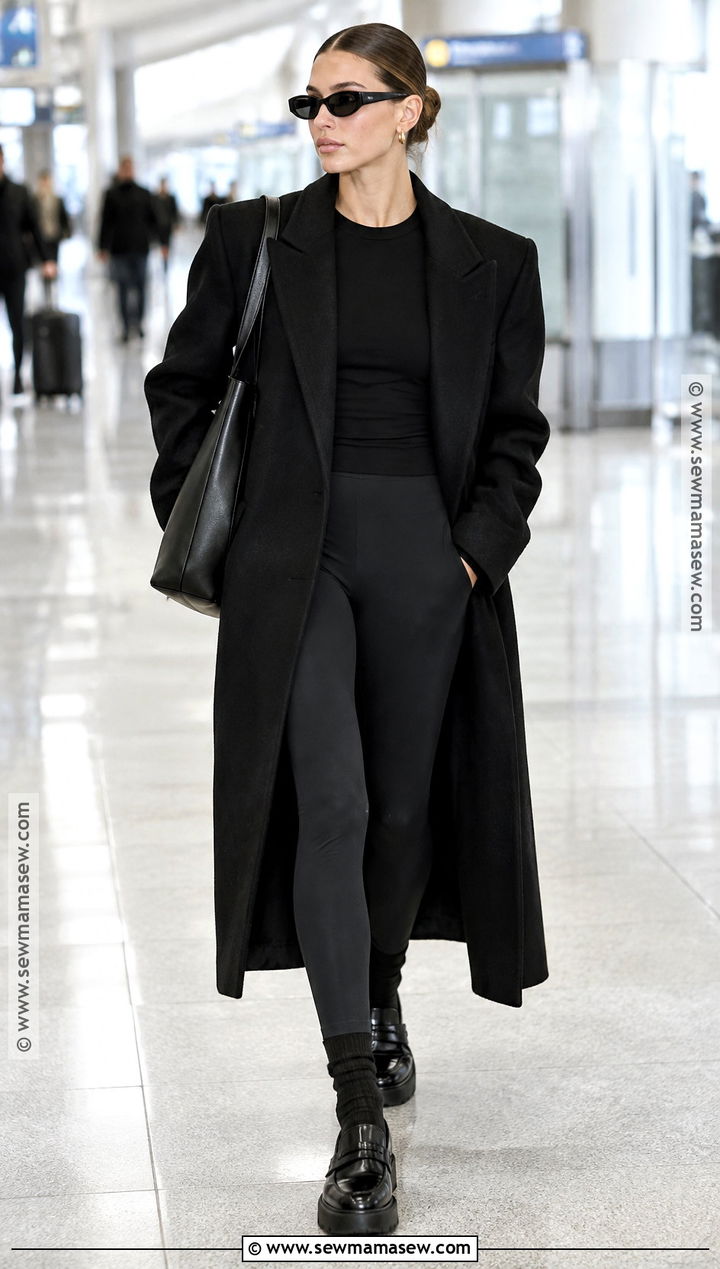 Monochrome Black Coat And Leggings Outfit - 20 hailey bieber fall outfits